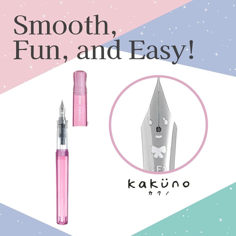 Someie Fountain Pen Set CON-40 Converter & Kakuno Fine Nib with Black Ink Cartridge & Sticky Notes – Refillable Ink System, For Beginners, Calligraphy (Pink FKA-1SR-KGP-F) - Image 3